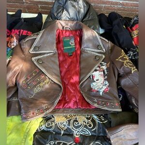 Vintage ed hardy leather bolero jacket